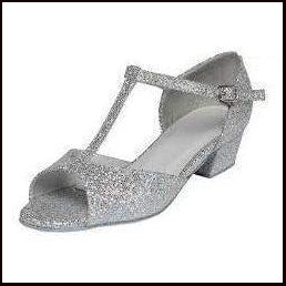 Children’s Silver Hologram T-Bar Ballroom Shoe with a Low Heel-Ballroom & Latin-Tappers & Pointers-That's Entertainment Dancewear