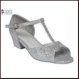 Children’s Silver Hologram T-Bar Ballroom Shoe with a Low Heel-Ballroom & Latin-Tappers & Pointers-That's Entertainment Dancewear